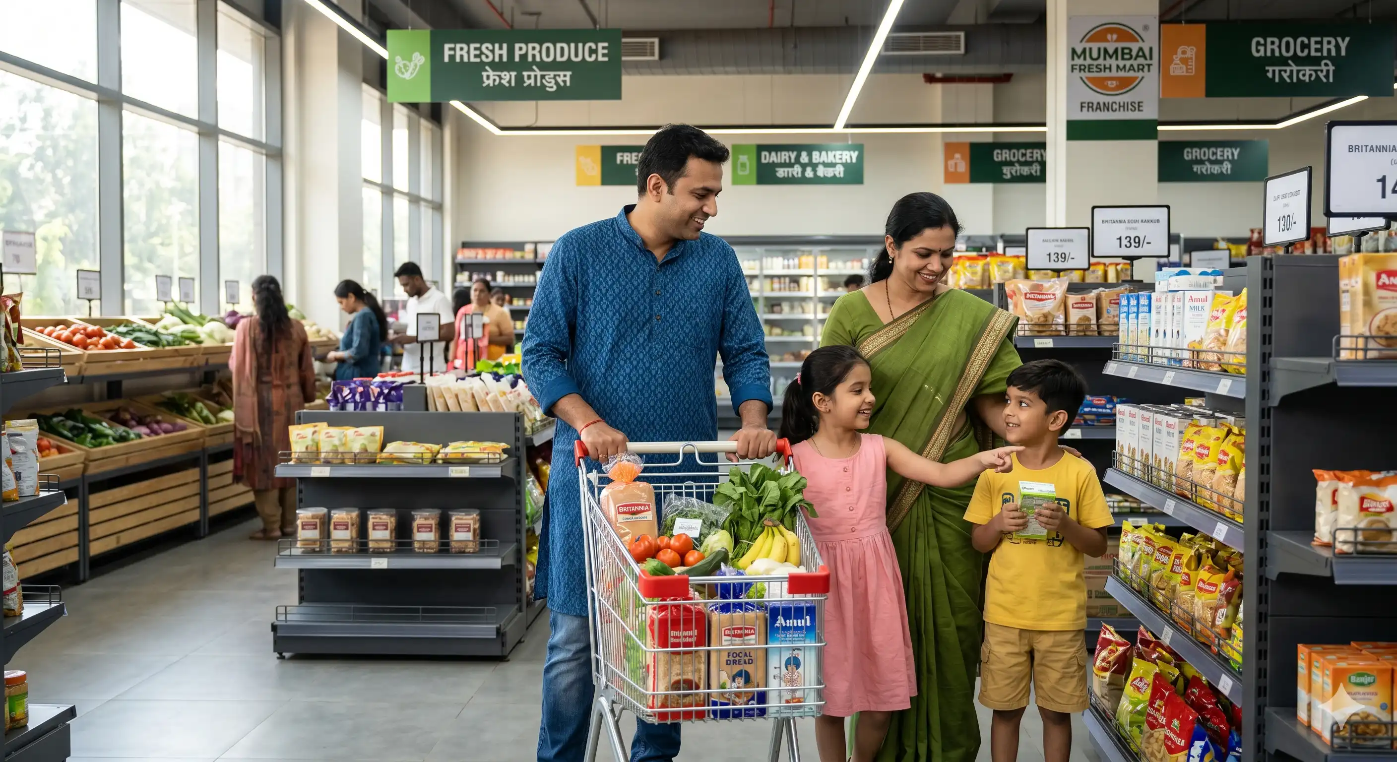 Family shopping at a modern general store franchise